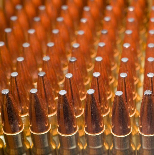 Ammunition brass casings in line